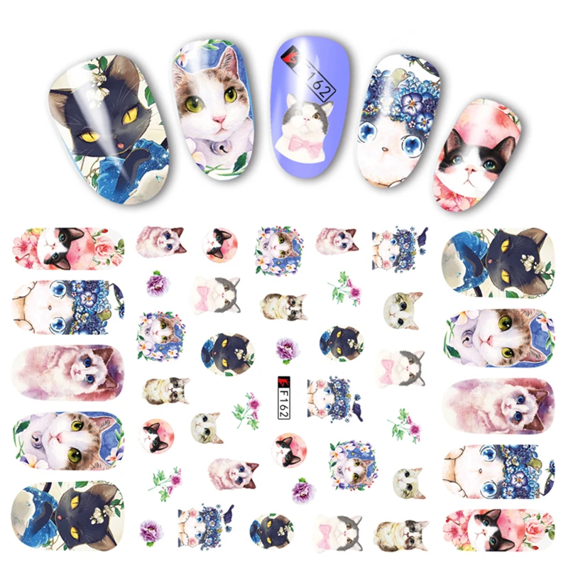

Retail Package Ultrathin Adhesive 3D Full Wrap Nail Sticker Cute Cat Design Cartoon Style Waterproof Decal Nail Decoration Tools