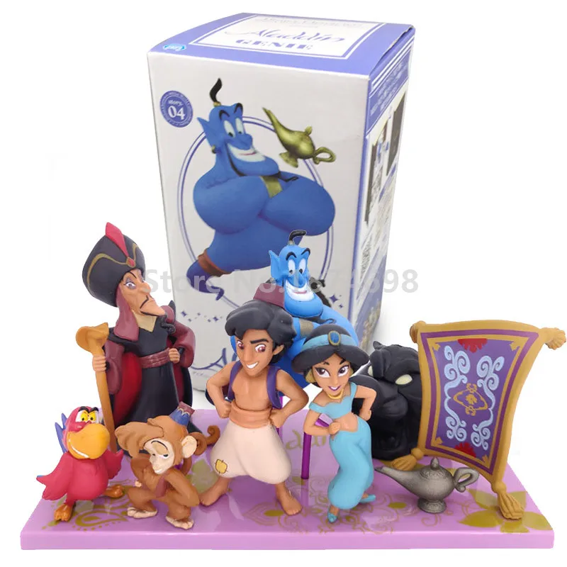 New Aladdin Princess Jasmine Genie Lamp Abu Jafar Lago Magic Carpet Figure Toy Set Kids Toys