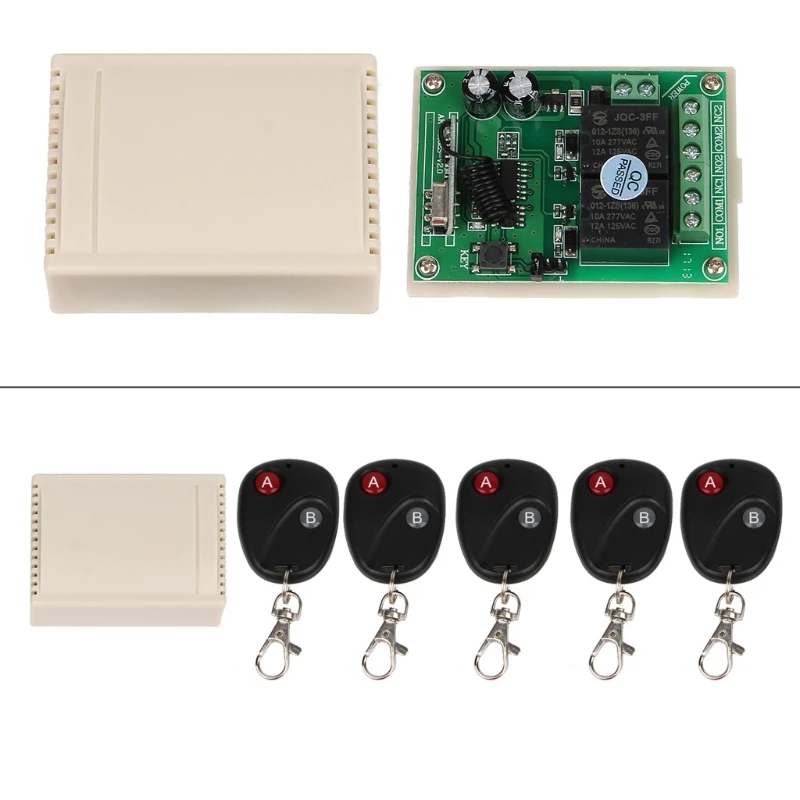 315/433MHz DC 12V 2CH RF беспроводной ресивер + 5 2-кнопочных передатчиков для ворот гаража |