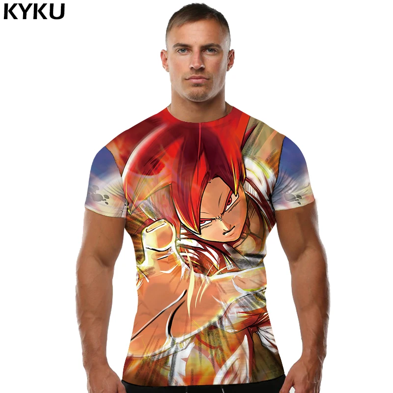 KYKU бренд Dragon Ball Z футболка Goku Топы красные волосы футболки с отпечатком руки