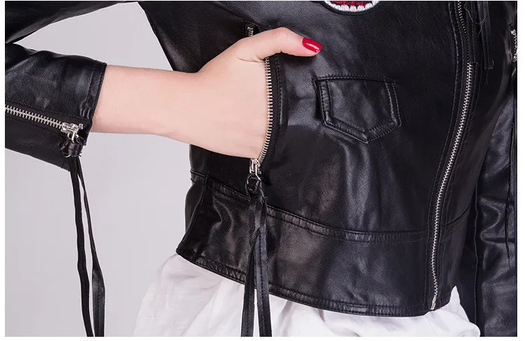 Bachash куртка из искусственной кожи Для женщин замшевые модные butterfl Черный мотоцикл пальто Короткие Искусственная кожа байкерская куртка