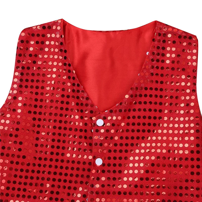 Kids Boys Girls Shining Sequins Vest Jacket Waistcoat for Hip-hop Jazz Christmas Party Stage Performance Dance Costumes Clothes