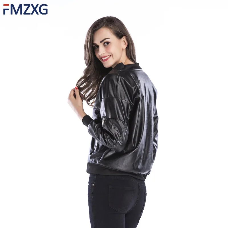 Pu Leather Bomber Jacket Women Fashion Bright Colors Black Motorcycle