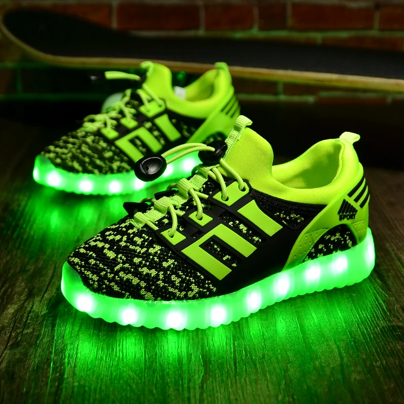 Светящаяся детская повседневная обувь с зарядкой от USB, детские туфли со светодиодной подсветкой, светящиеся кроссовки для мальчиков и девочек, розовые, черные - Цвет: 1832 Green