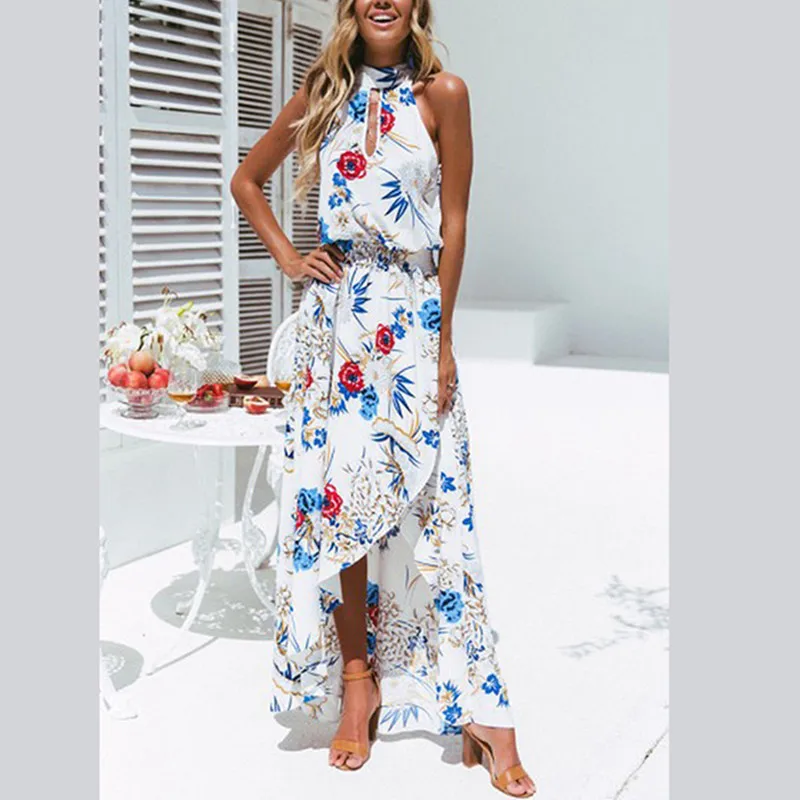 Casual Beach Irregular Dresses Halter Women Summer Sleeveless Elegant