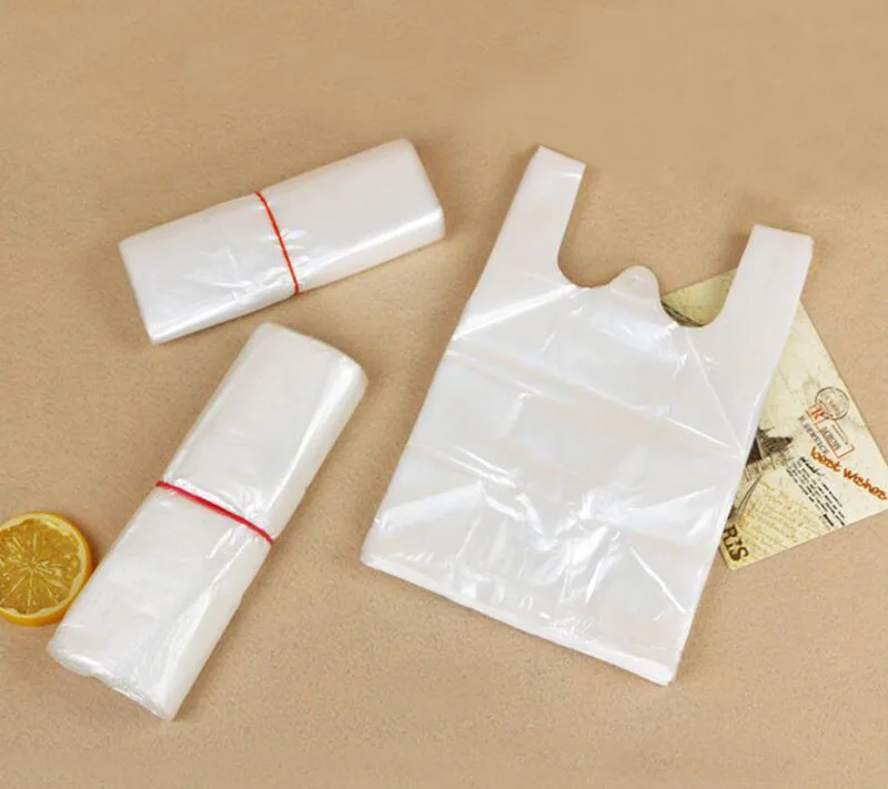 100pcs/lot Recyclable White Plastic Carry Out Shopping Bags, Plain