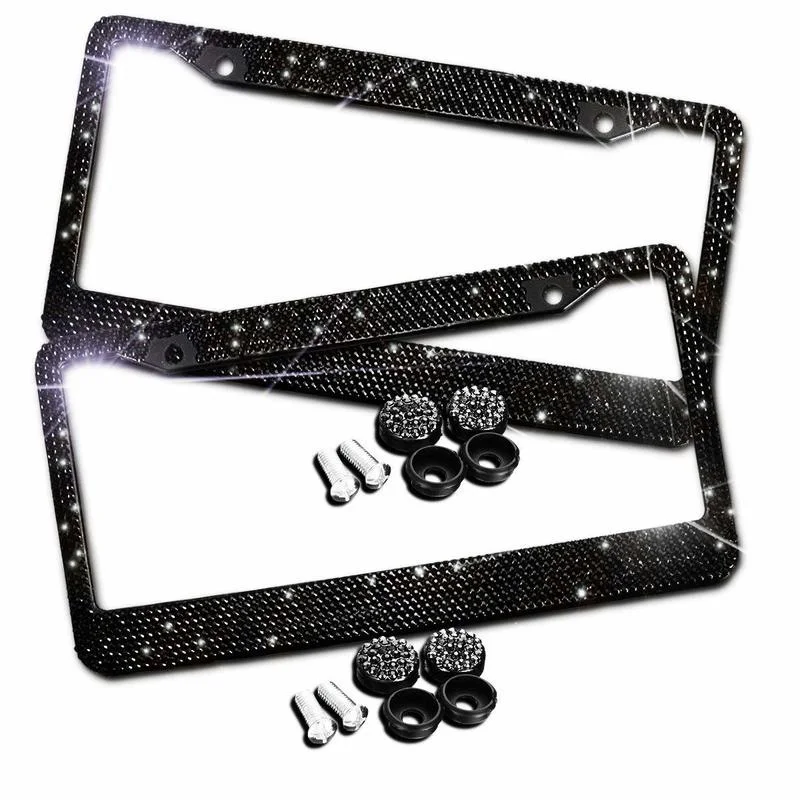 Luxury Handcrafted Bling Rhinestone Premium Crystal Car License Plate Frame 2 Pack with Gift Box For USA Canada Truck Women