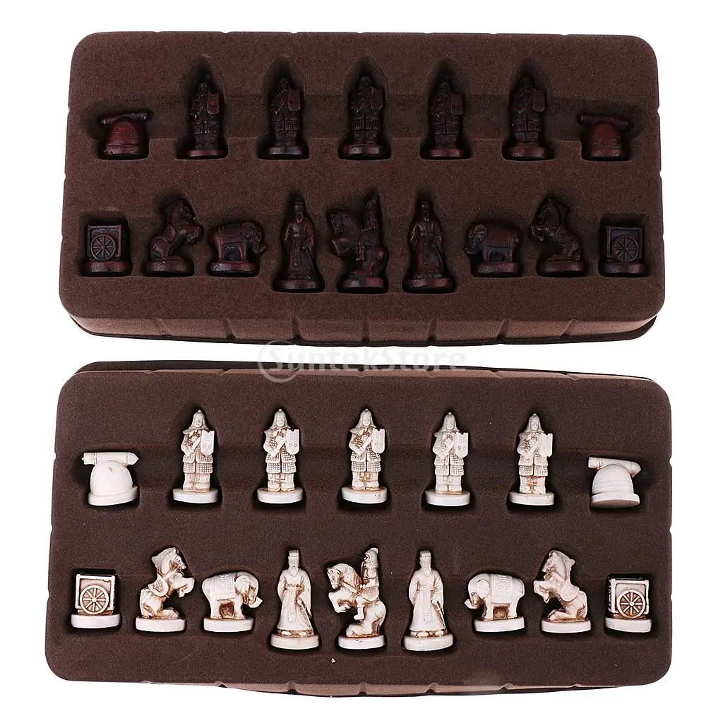 Exquisite Vintage Chinese Traditional Chess Resin Terracotta Army Pieces XiangQi Board Game Handicraft Collectibles Gift