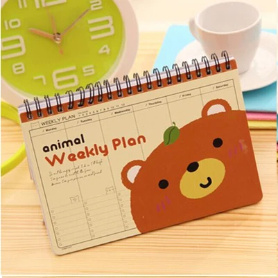 Дневик- планер, со спиралью и записной книжкой, для офиса, школы, Корея - Цвет: brown bear
