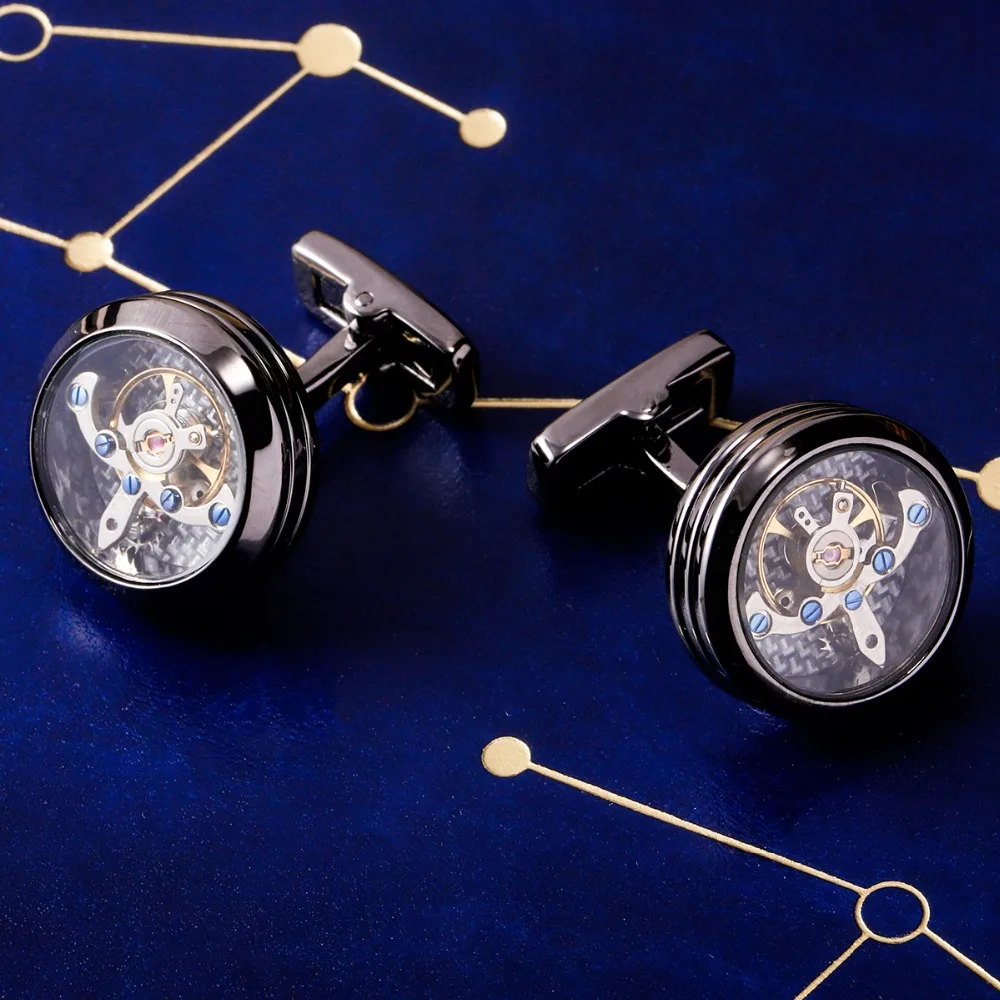 MAISHENOU Mechanical Movement Cufflinks for men's Brand black buttons