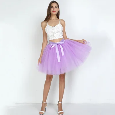 7Layered 50cm Tulle Skirts Womens 26 Colors Adult Tulle Skirt Elastic High Waist Pleated Midi Skirt Fashion Wedding Jupe - Цвет: lavender