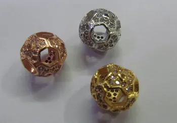 

AAA grade 12mm 12pcs pave metal spacer &cubic zirconia crystal ball round carved silver gold mixed jewelry beads