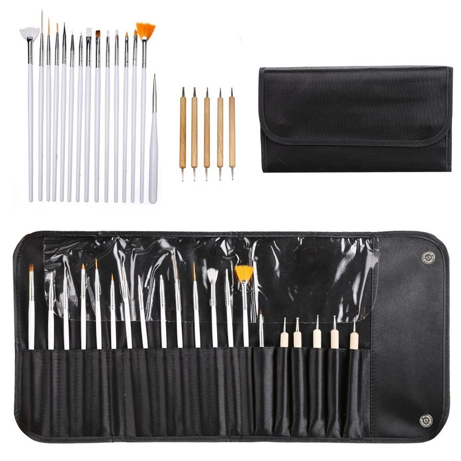 

20pcs/Set ELECOOL Pro Nail Art Brushes with Bags Portable Design for Women DIY Manicure Dotting Tools Decoration Brushes Kit