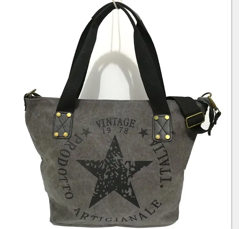 2022 BIG STAR PRINTING VINTAGE CANVAS SHOULDER BAGS Women Travel Tote Factory Outlet Plus Size Multifunctional Bolsos 