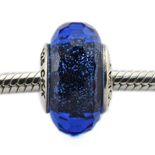 DIY подходит, соответственные Европейской Пандоре обаятельные Браслеты синий увлекательные радужные бусины муранское Стекло бусины 925 пробы серебро-ювелирные изделия
