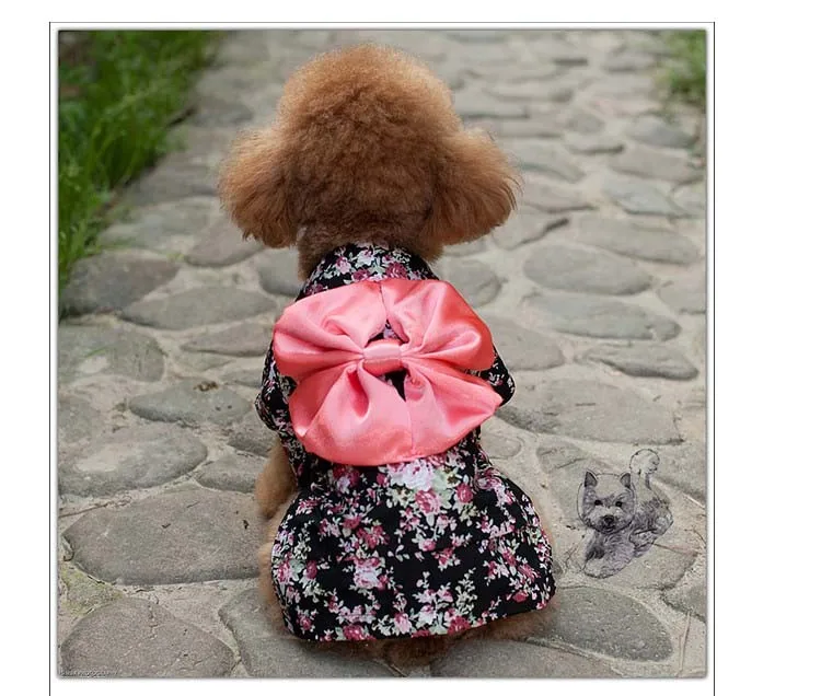 Japan Kimono Ethnic Pet Dog Clothes Chihuahua Puppy Floral Princess Dress Clothing In Spring Summer Black Pink XS S M L XL XXL4
