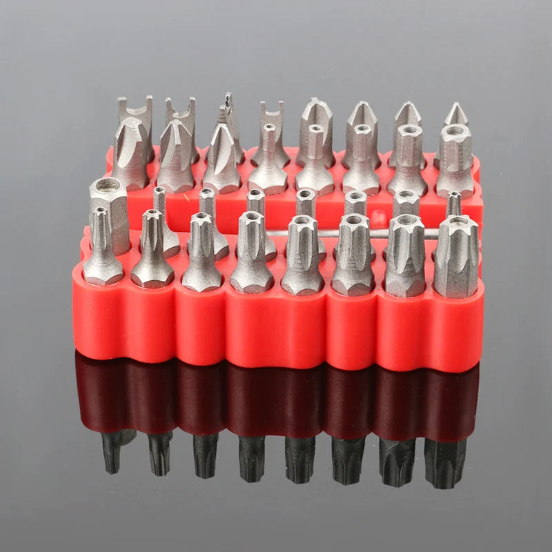 

33pcs Solid Security Bit Set Tamper Proof Electric Screwdriver Bit Set 60mm Magnetic Holder Torx Star Hex Bit Spanner Screws Wit