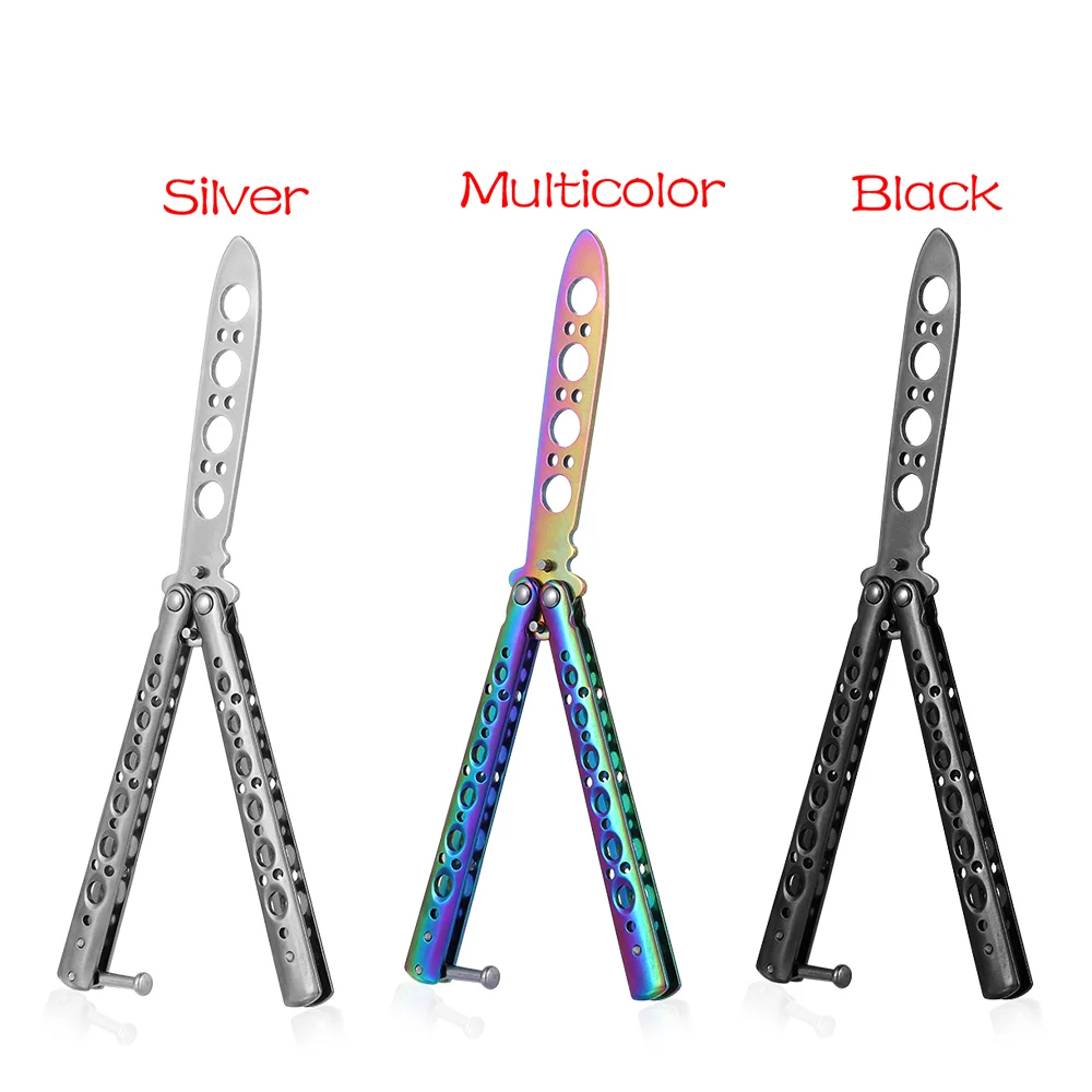 

1PC Outdoor Sport Rainbow Metal Practice Butterfly Trainer Training Knife Dull Blade Tool