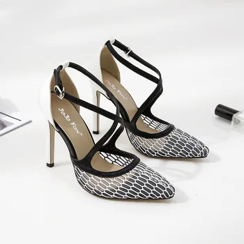 

Shoes women 2019 spring and summer fashion new mesh color matching pointed single shoes stiletto shallow mouth hollow sexy shoes
