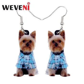

WEVENI Original Acrylic Lovely Yorkshire Terrier Dog Earrings New Long Dangle Drop Animal Jewelry For Women Girls Brincos Female