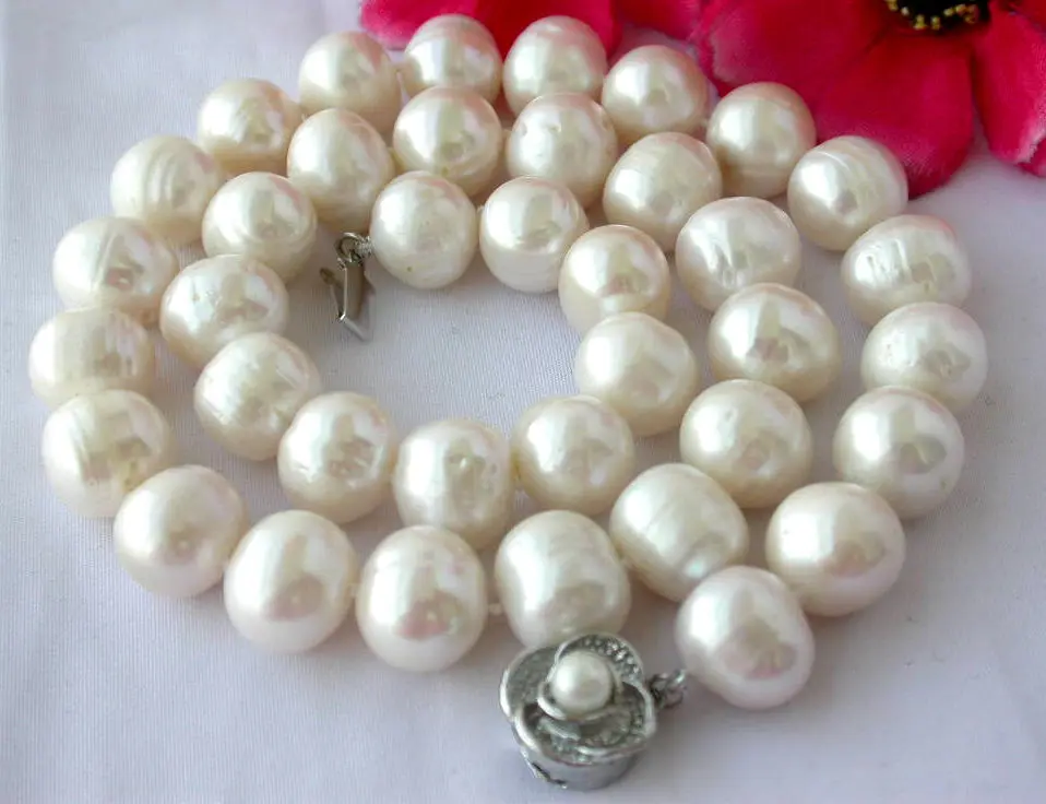 

Free shipping >>>>>z2380 17" 12mm round white freshwater pearl necklace