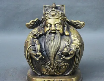 

YM 320 7" Chinese Fengshui Pure Bronze Mammon Wealth Rich God Hold Yuanbao RuYi Statue