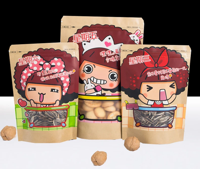 1 visible,transparent,packaging,resealing,pattern,colored Print,character,Cartoon,portable,kraft paper,storage,food,nuts,casual bag,biscuit,candy,standing,zipper,ziplock (5)