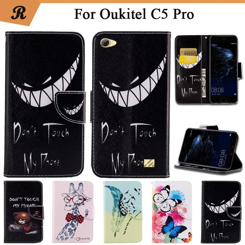 

Flip Case For Oukitel C5 Pro Cover High Quality Painted Wallet PU Leather Card Slot Stand C5 Pro Case Fundas Shell With Strap