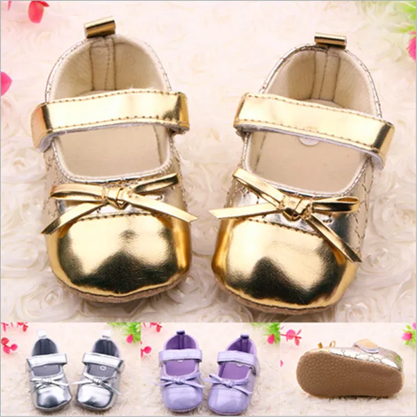 Children's Baby PU Shoes Solid Bow Princess Baby Shoes Soft Sole Baby