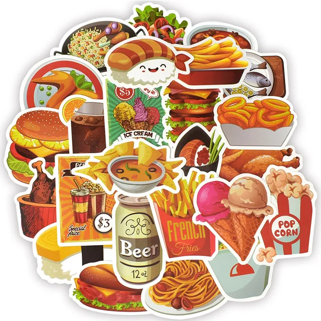 50 шт./упак. вкусные фаст-фуд наклейки игрушки для детей с принтом гамбургер