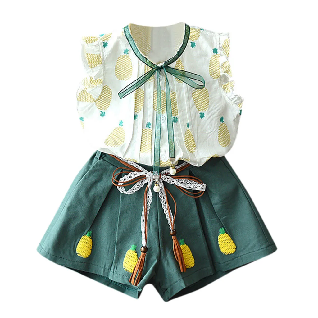 

Toddler Kids Clothes Girl Outfits Sleeveless Pineapple shirt Tank Tops+Shorts 2PCS Girls Clothes Baby Clothes Set Ensemble Fille