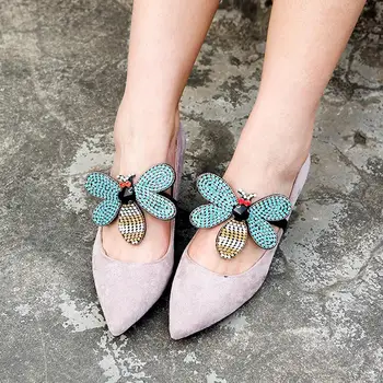 

2Pcs Rhinestone Handmade Bee Shoe Straps Band Detachable Flat High Heel Decor