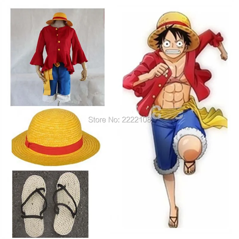 

New One piece Costume Cosplay,One piece Monkey D. Luffy cosplay Halloween Costume Set T Shirt+Pants+Hat+belt+shoes,Free shipping