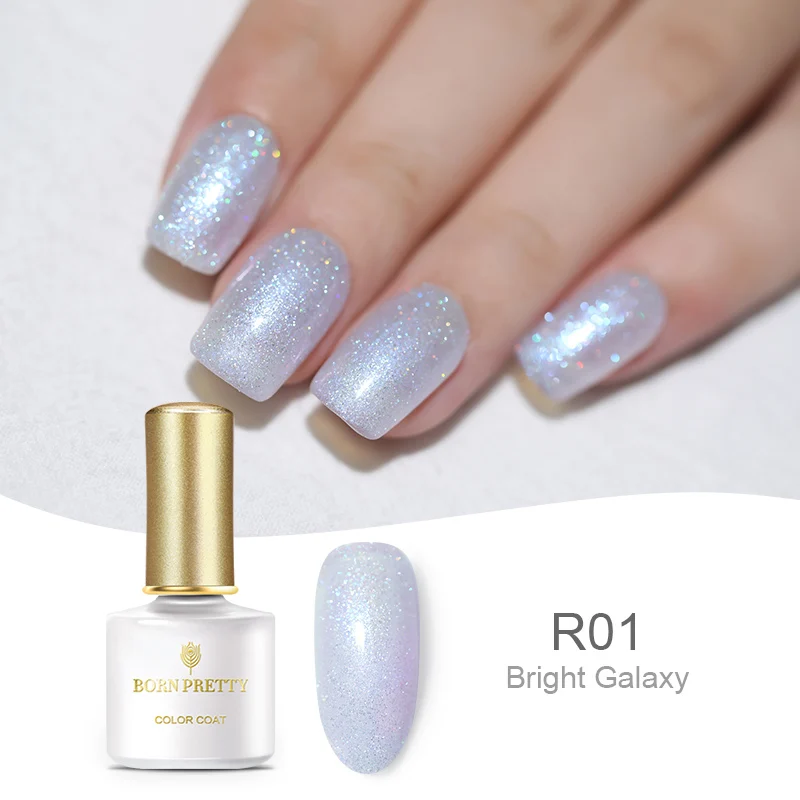 BORN PRETTY 6ml Rainbow Holographic UV Gel Soak Off Sequins Shimmer Glitter Colorful Nail Gel Polish UV LED Nail Art Manicure - Цвет: BP-R01