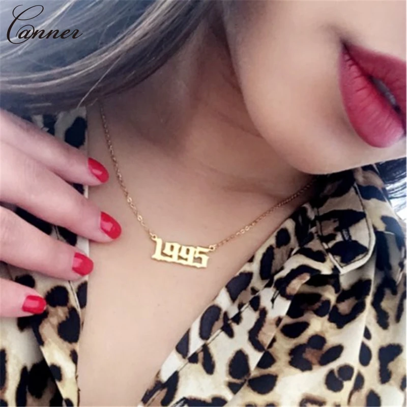 

CANNER Custom Necklace Women Men Special Year Birth Date Number Necklace Gold Color Personalized Stainless Steel Necklace Q40