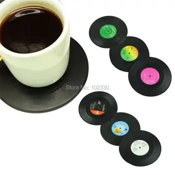 

Home Table Cup Mat Food Grade Plastic Coffee Drink Placemat Tableware Spinning Retro Vinyl CD Record Drinks Coasters