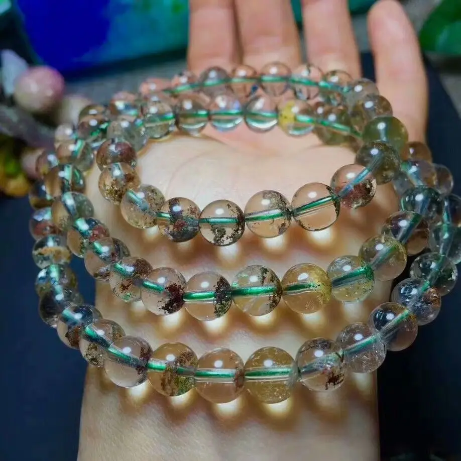 FREE SHIPPING Natural Crystal Bracelet Phantom Ghost Quartz 7.5 7mm AAA 3rowsaaa braceletaaa