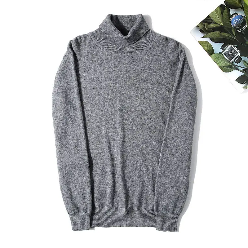 Зимняя Толстая теплая кашемировая Мужская водолазка, мужские свитера, приталенный пуловер, мужской классический шерстяной трикотаж, Pull Homme - Цвет: Medium grey