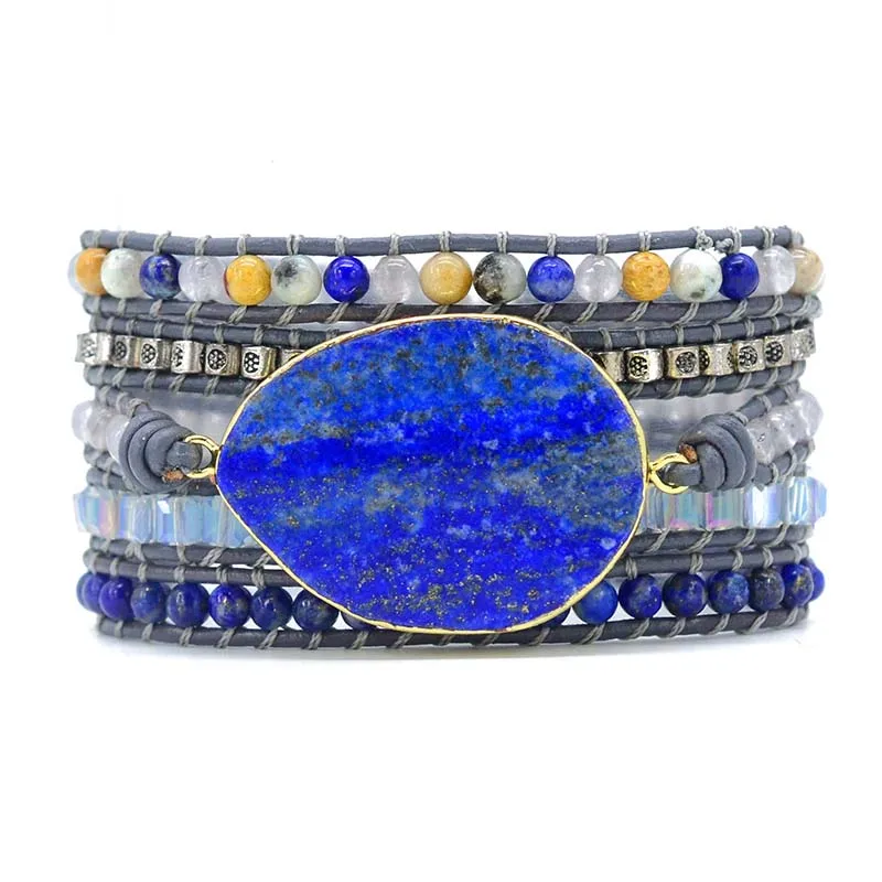 Прямая поставка натуральные камни Lapis Charm 5 нитей браслеты с запахом ручной работы