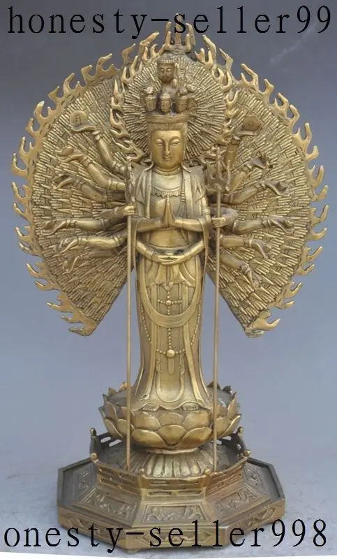 

christmas 10"Tibet Buddhism Fane brass 18 Arms Kwan-yin GuanYin Bodhisattva Buddha Statue halloween