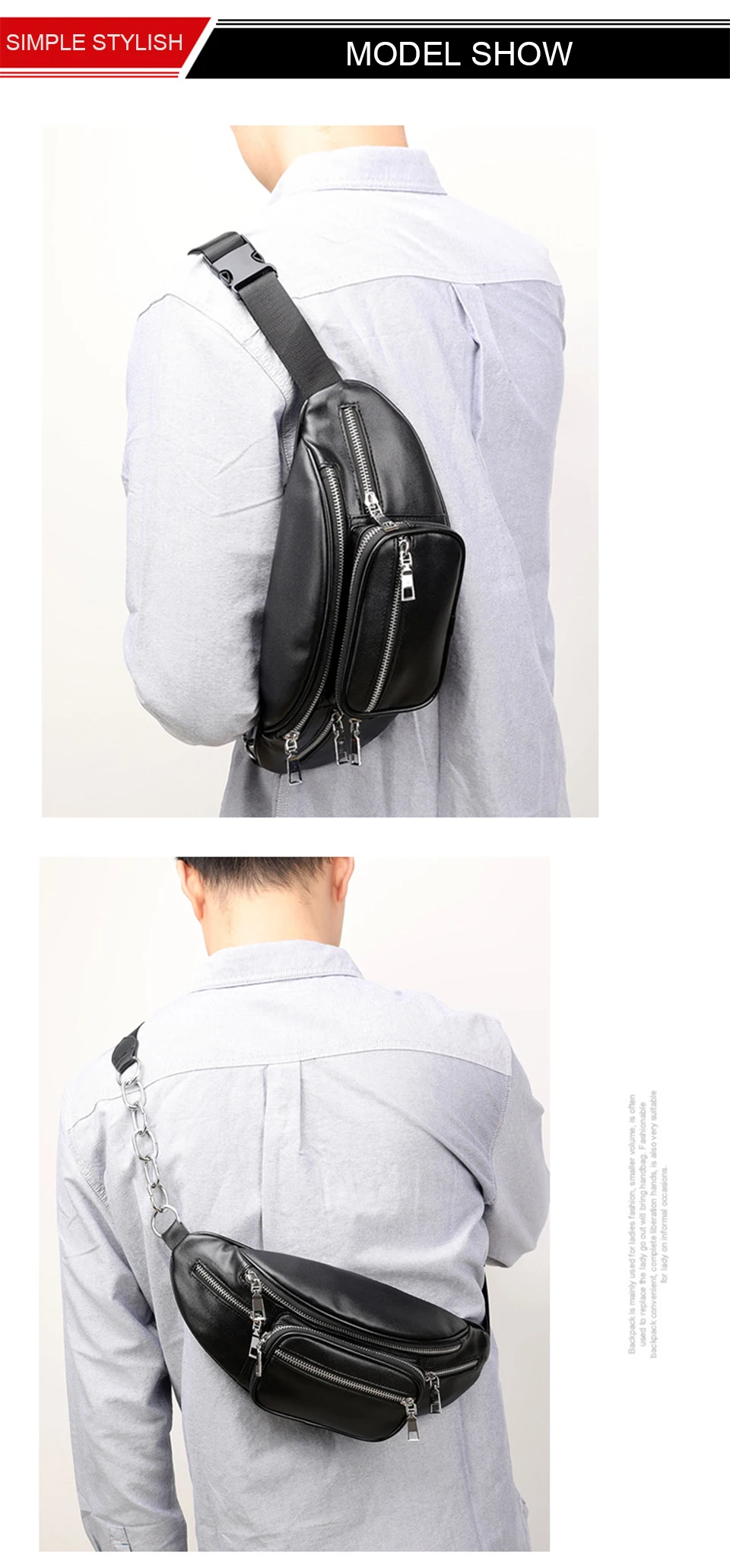 Crossbody Bags PU Leather Chest Bag Mens Cross Body Shoulder Male Women Sac Bolsa School Summer Bagpack Female Strap Back Packs (11)