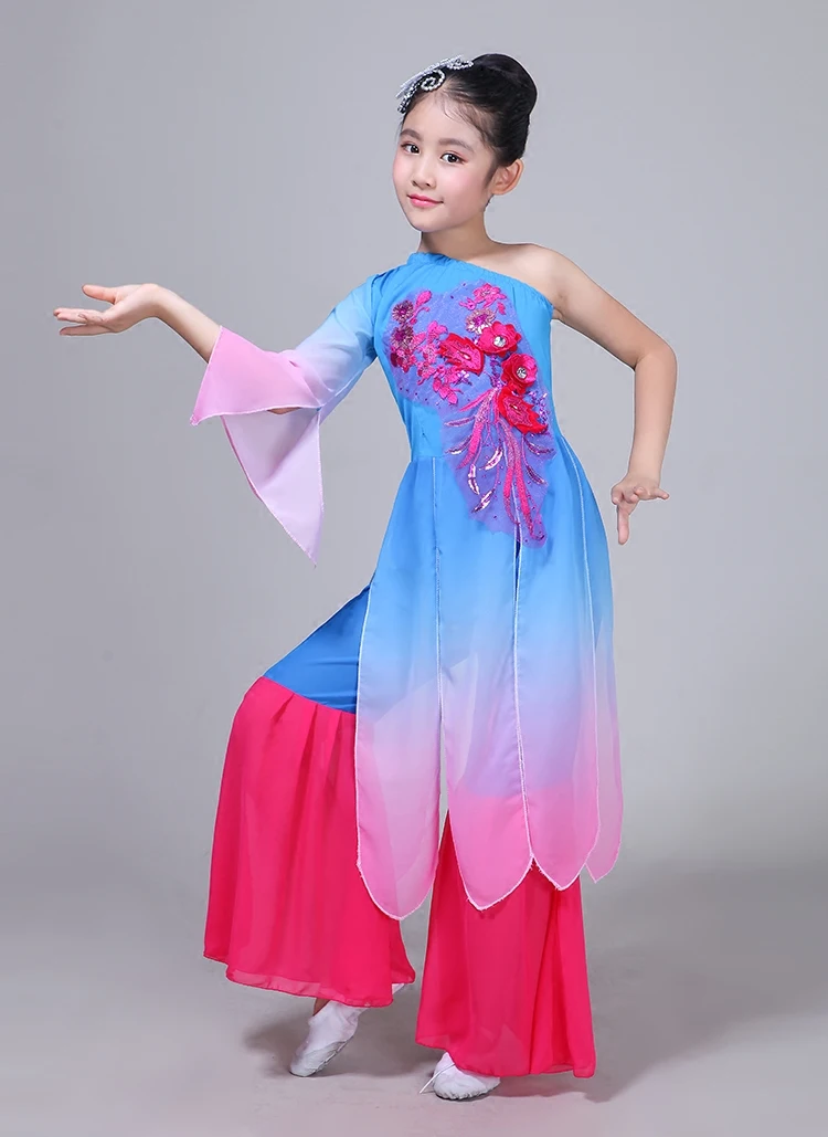 Детский веер зонтик Yangko танцевальный костюм для девочек традиционный народный китайский танцевальный костюм представление национальные костюмы для сценических выступлений