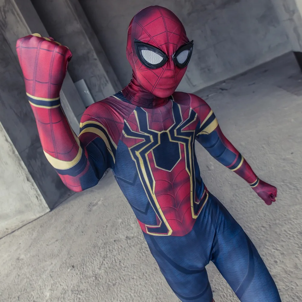 New Moviw Avengers Infinity War Spiderman Kids Jumpsuit Cosplay SpiderMan Mask Bodysuit Halloween Party Props (12)