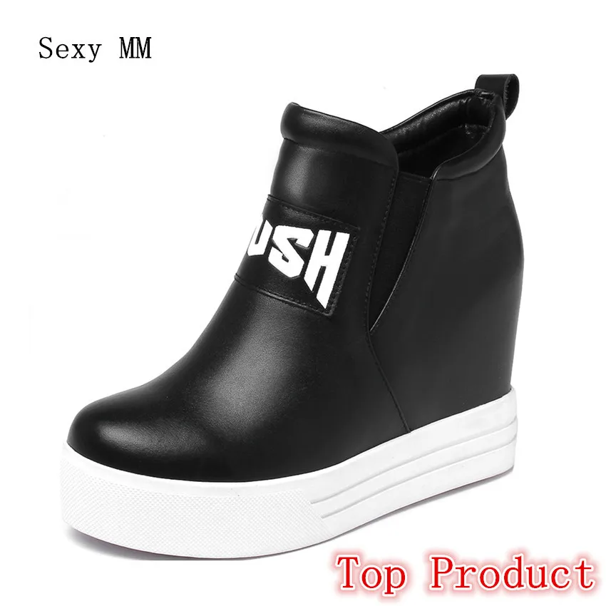 

Genuine Leather Wedges Shoes Women Ankle Boots Height Increasing Wedge Shoes High Heels Woman Walking Shoes Plus Size 33 - 40