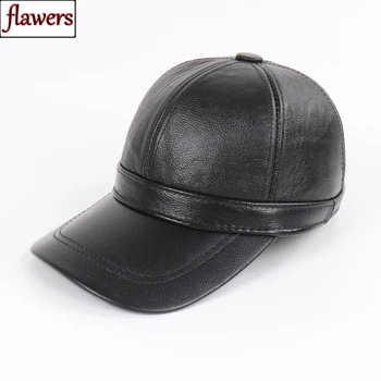 

Men Real Cowhide Leather Earlap Caps Male Fall Winter 100% Real Cow Leather Hats New Casual Real Leather Outdoor Baseball Cap