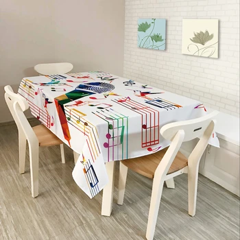 

Modern Simplicity Tablecloth Colorful Musical Note Pattern Polyester Cotton Dustproof Rectangular Dining Table Cloth Home Decor