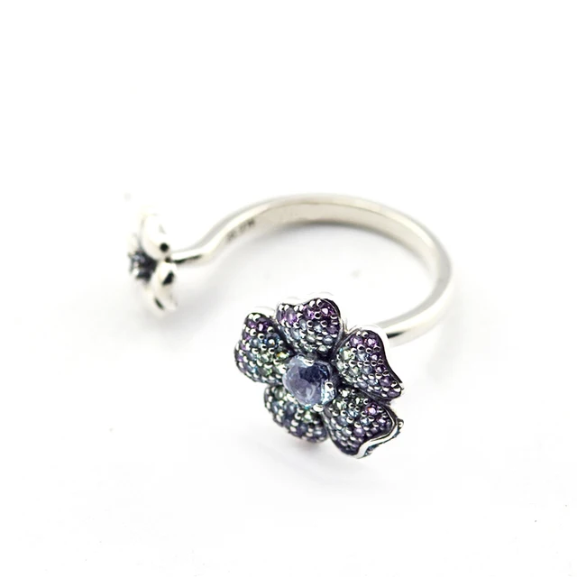 Pandulaso Glorious Blooms Fashion Rings for Women Silver 925 Jewelry Colorful Two Flowers Open Rings Wedding Jewelry 2018 New