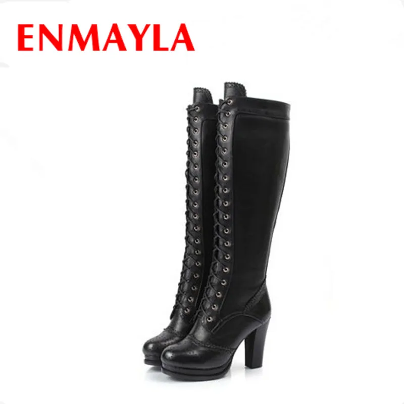 

ENMAYLA High Quality Sexy Winter Boots Designer Women Thigh High Boots New Lace Up Knee Corium Boot High Heel Retro Knight Boots