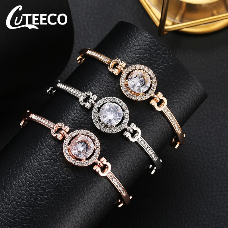 

CUTEECO Simple Style Rose Gold Silver Color Cubic Zirconia Charm Bracelets & Bangles For Women Wedding Jewelry Gifts