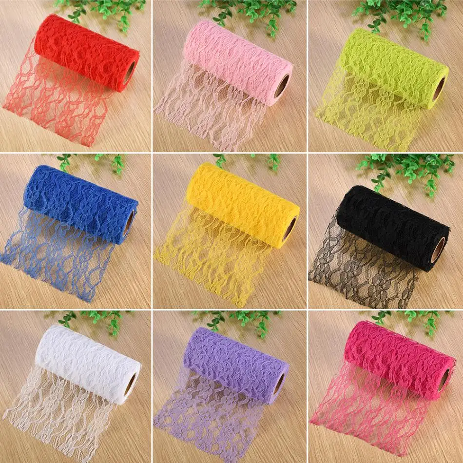 

10 Yard Multicolor Lace Roll Spool Fabric Ribbon Craft Chair Sash Bow Table Runner Favors Wedding Birthday Holiday Decor